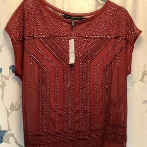 White House Black Market Red Embellished Cap Sleeve Blouse